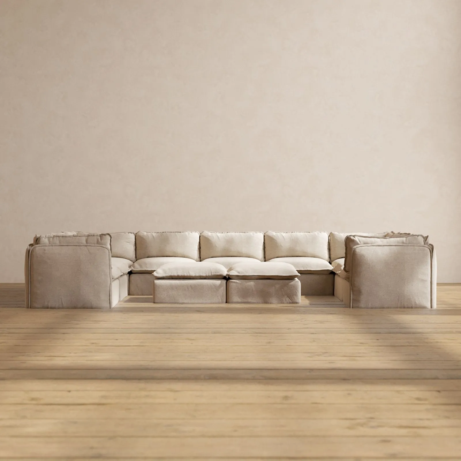Slipcover Only - Modular Performance 9-Seater U-Sectional   Bench Ottoman | Blended Weave in Oat