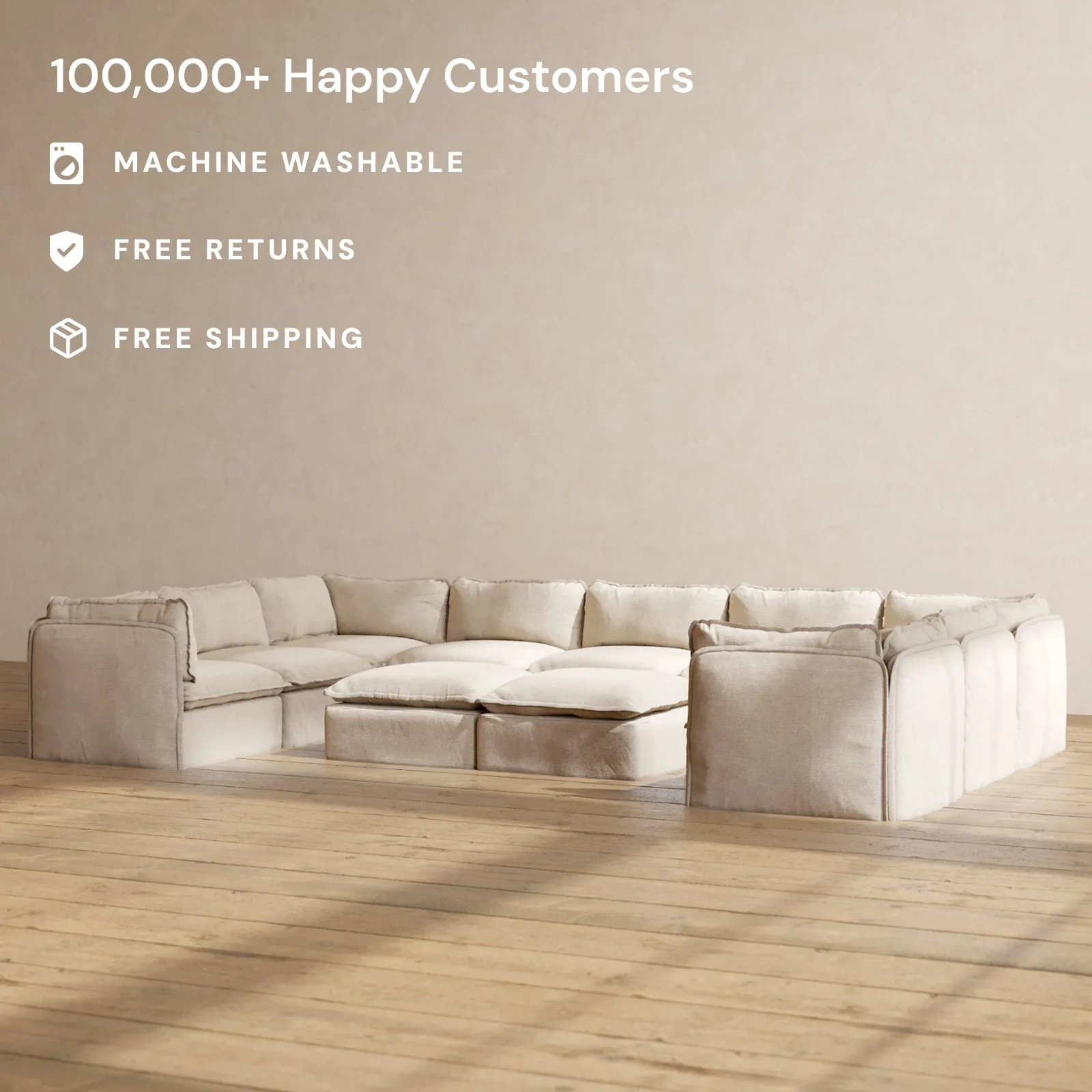 Slipcover Only - Modular Performance 9-Seater U-Sectional   Bench Ottoman | Blended Weave in Oat