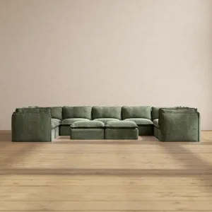 Slipcover Only - Modular Performance 9-Seater U-Sectional   Bench Ottoman | Heirloom Velvet in Willow