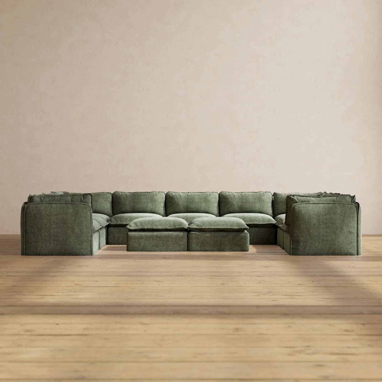 Slipcover Only - Modular Performance 9-Seater U-Sectional   Bench Ottoman | Heirloom Velvet in Willow