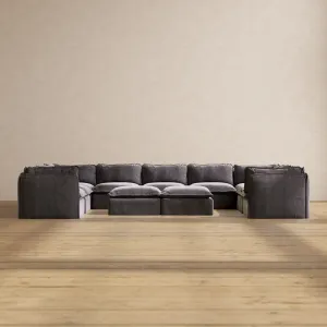 Slipcover Only - Modular Performance 9-Seater U-Sectional   Bench Ottoman | Luxury Velvet in Cinder