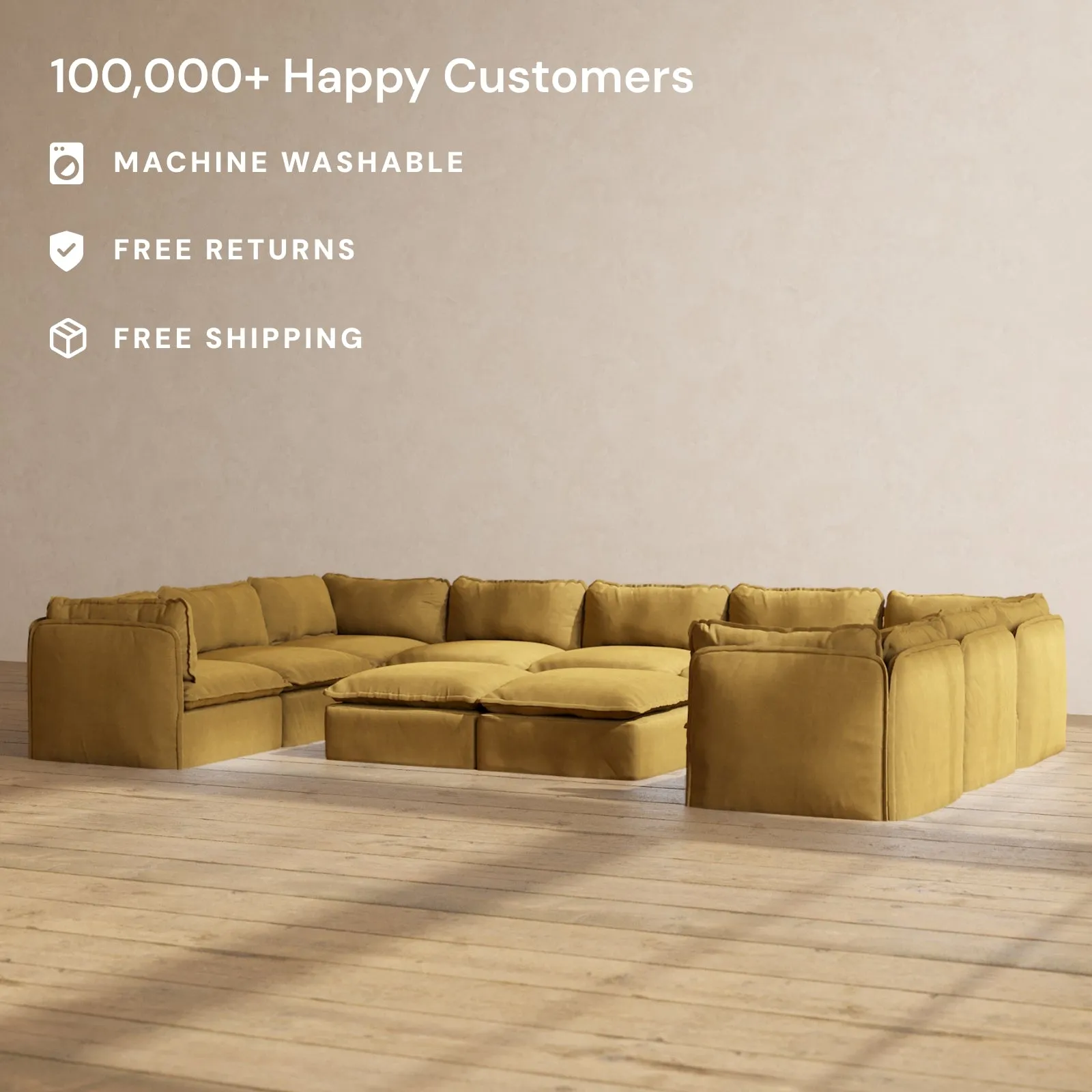 Slipcover Only - Modular Performance 9-Seater U-Sectional   Bench Ottoman | Luxury Velvet in Toffee