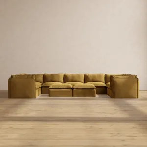 Slipcover Only - Modular Performance 9-Seater U-Sectional   Bench Ottoman | Luxury Velvet in Toffee