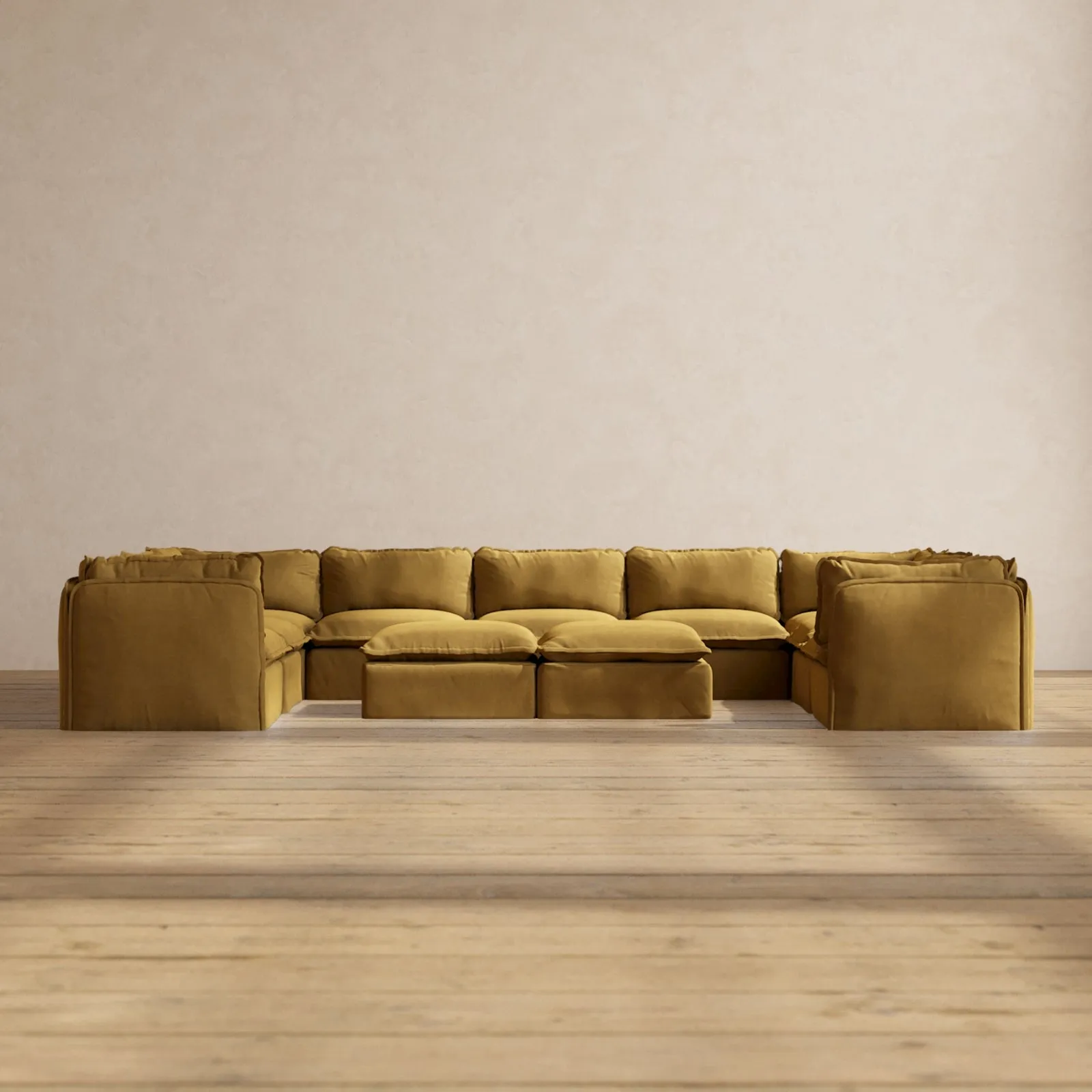 Slipcover Only - Modular Performance 9-Seater U-Sectional   Bench Ottoman | Luxury Velvet in Toffee
