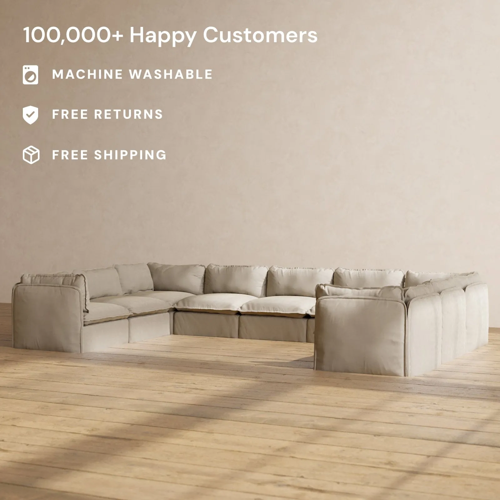 Slipcover Only - Modular Performance 9-Seater U-Sectional | Luxury Velvet in Dune