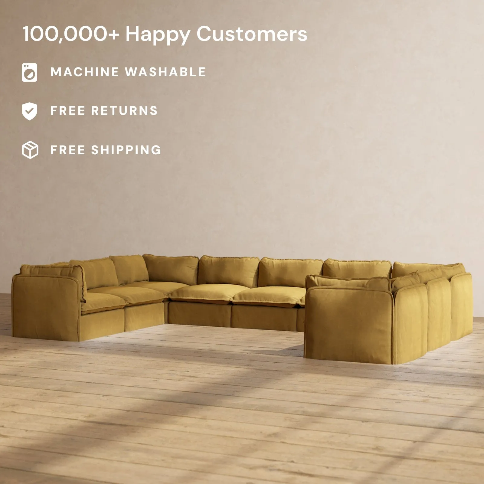 Slipcover Only - Modular Performance 9-Seater U-Sectional | Luxury Velvet in Toffee