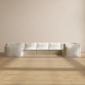 Slipcover Only - Modular Performance 9-Seater U-Sectional | Plush Weave in Eggshell