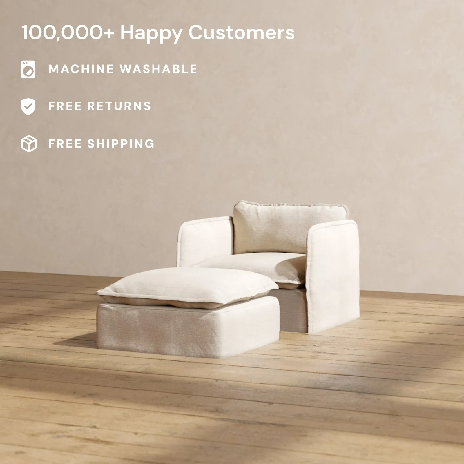 Slipcover Only - Modular Performance Armchair & Ottoman | Blended Weave in Oat