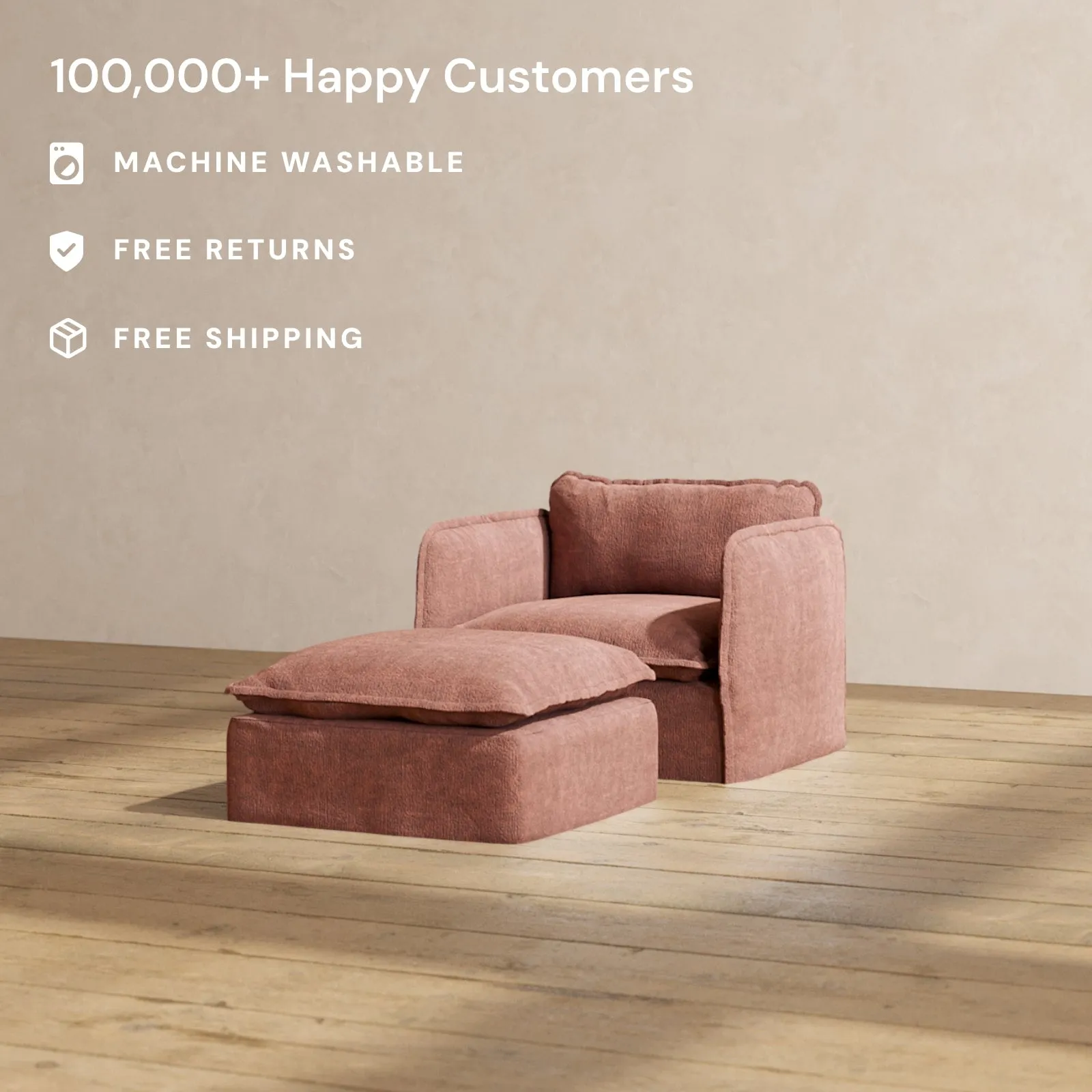 Slipcover Only - Modular Performance Armchair & Ottoman | Heirloom Velvet in Chestnut