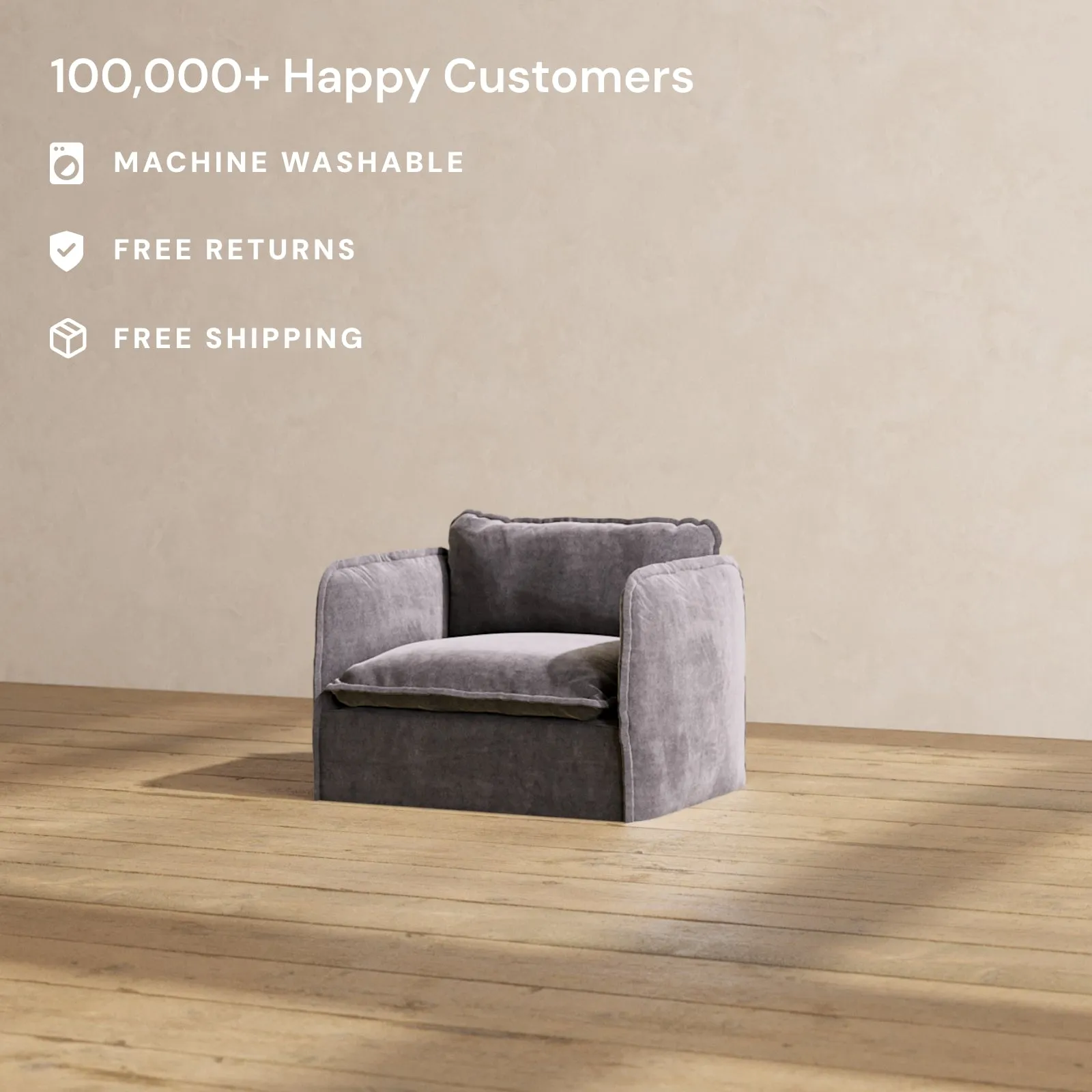 Slipcover Only - Modular Performance Armchair | Luxury Velvet in Cinder