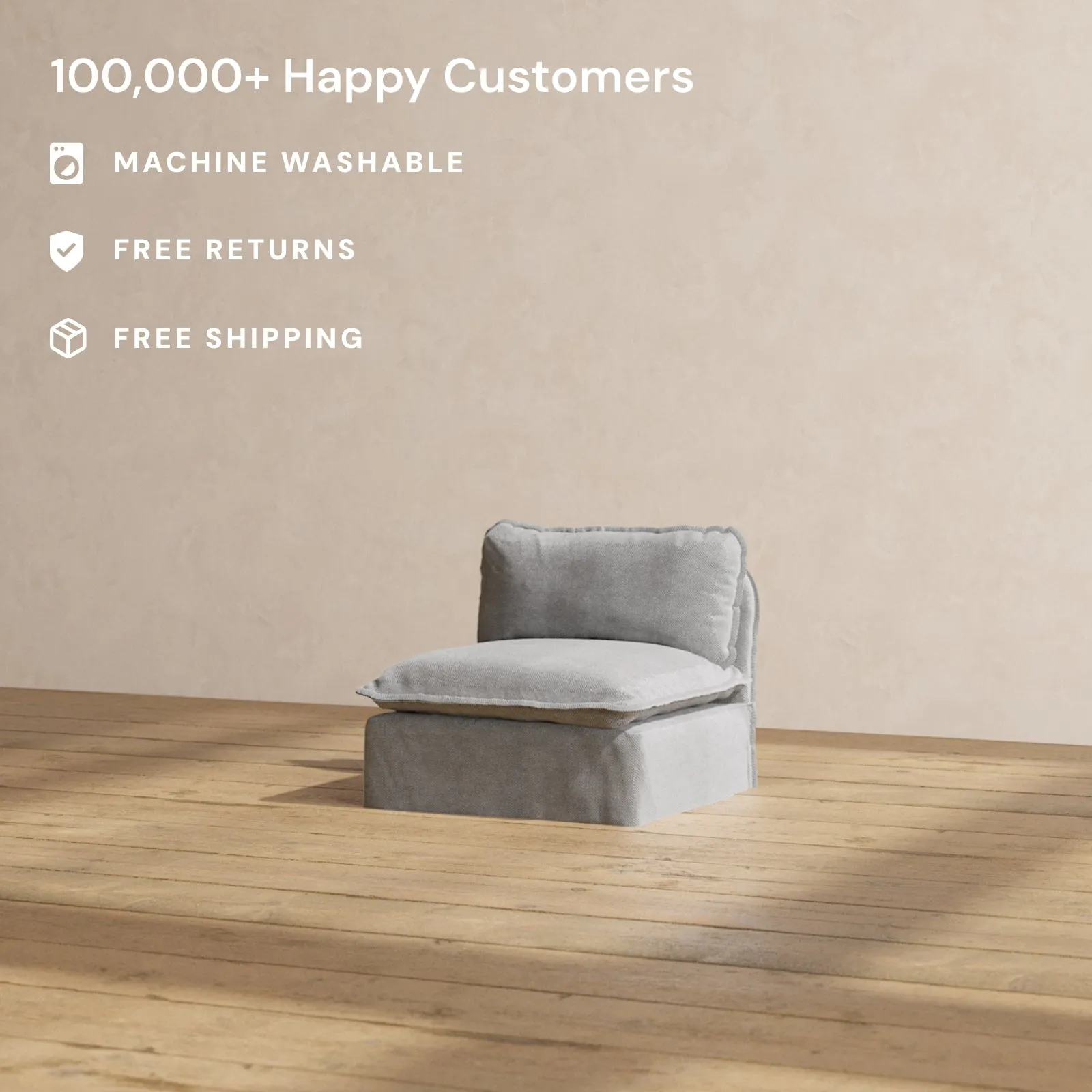 Slipcover Only - Modular Performance Armless Chair | Plush Weave in Ash