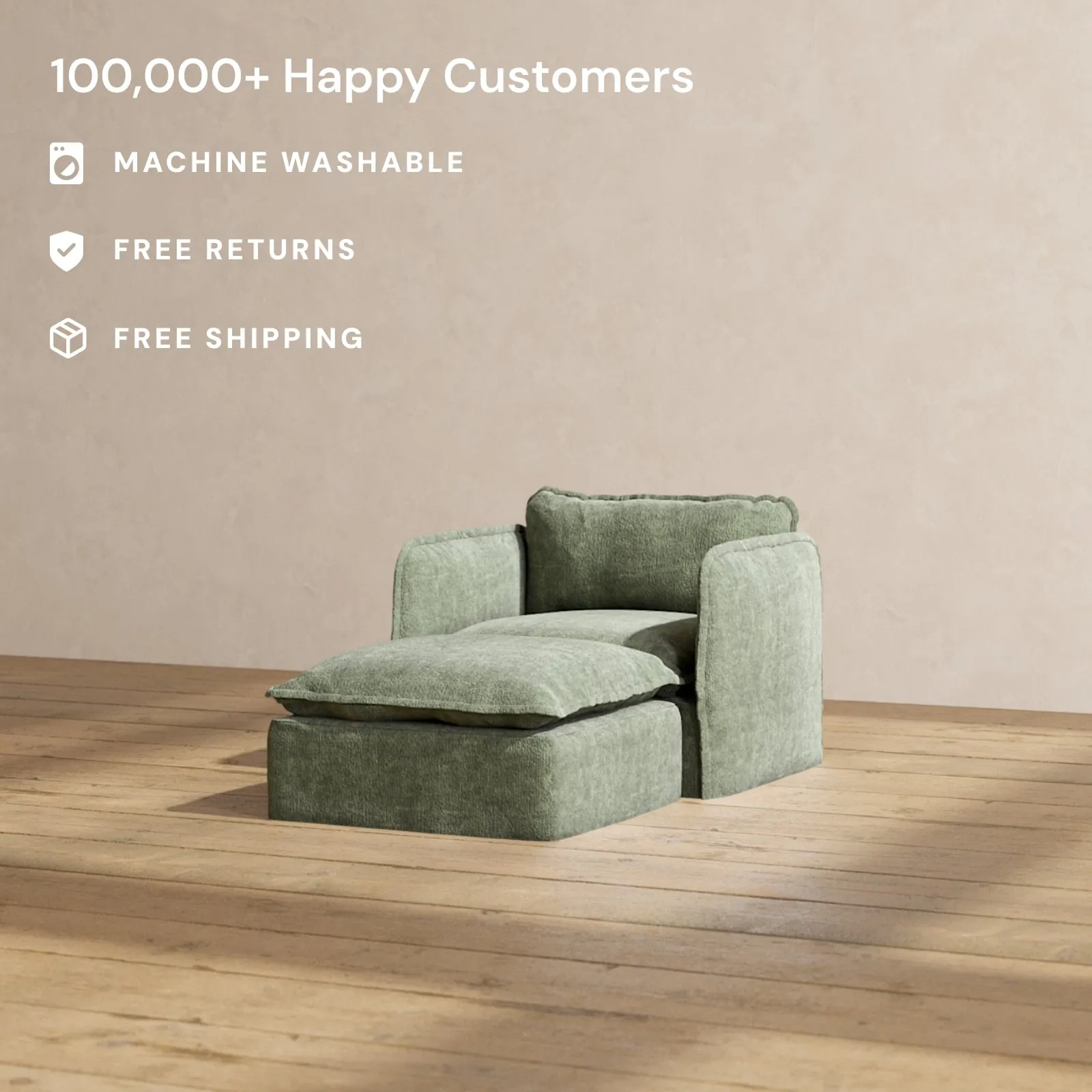 Slipcover Only - Modular Performance Chaise Armchair | Heirloom Velvet in Willow