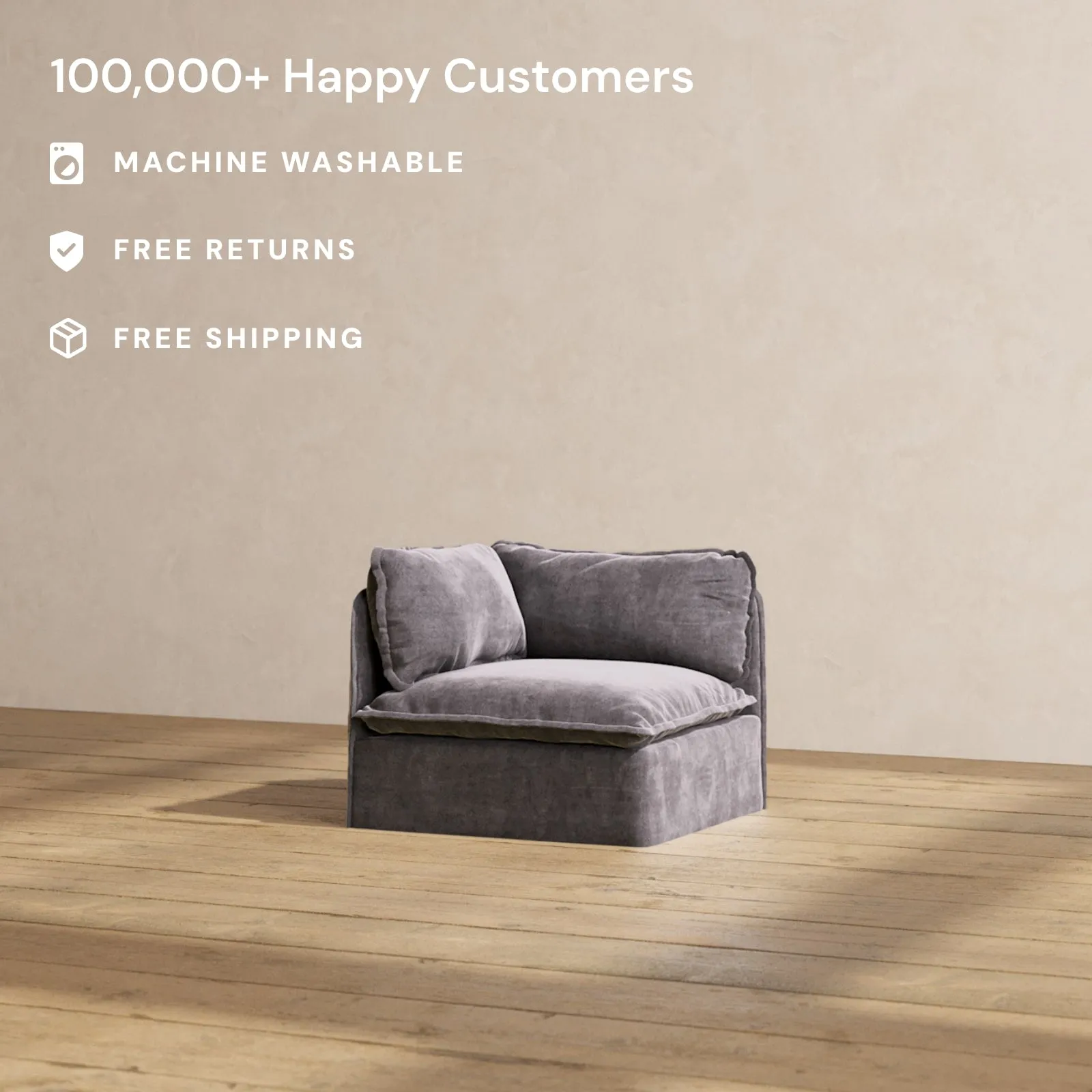 Slipcover Only - Modular Performance Corner Chair | Luxury Velvet in Cinder