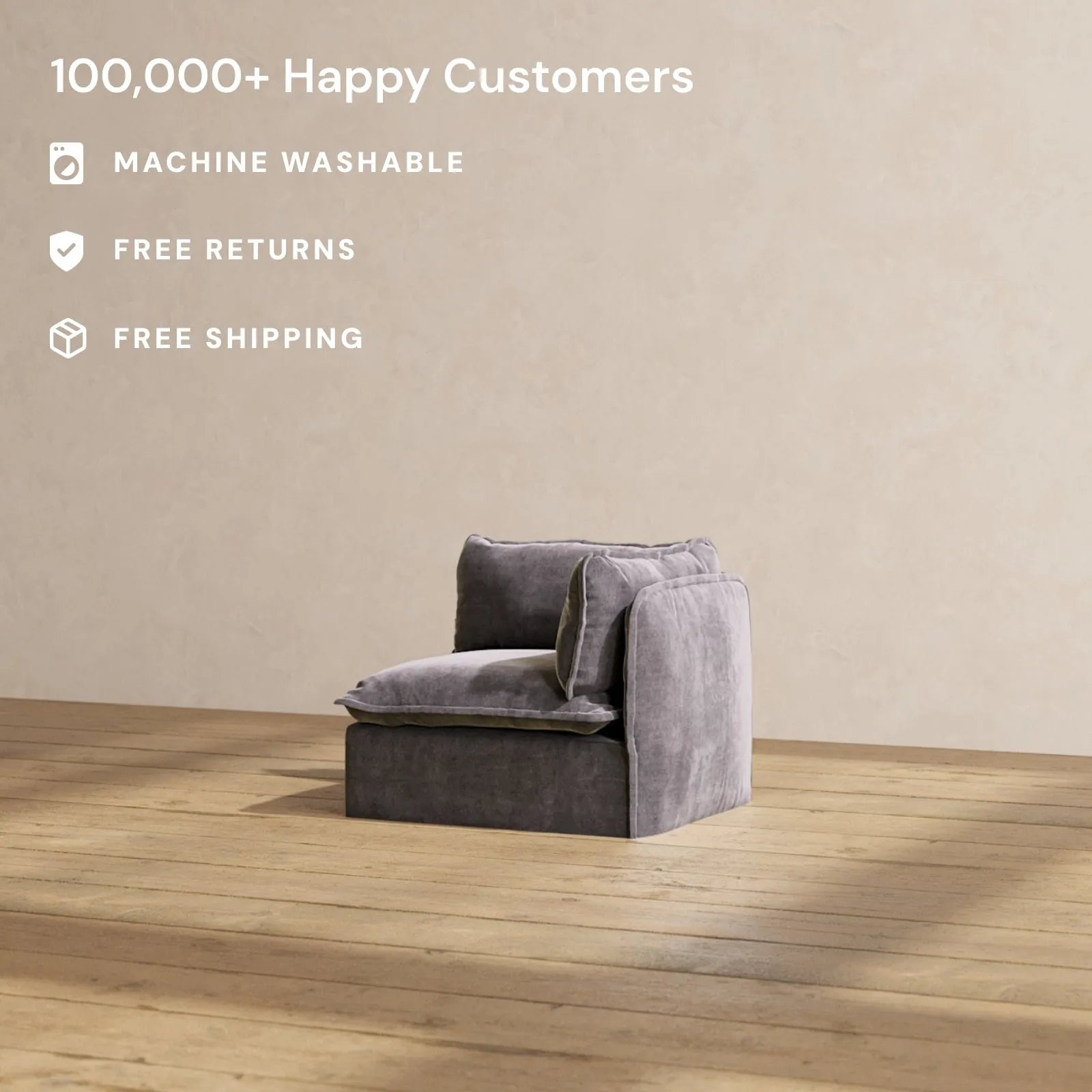 Slipcover Only - Modular Performance End Chair | Luxury Velvet in Cinder