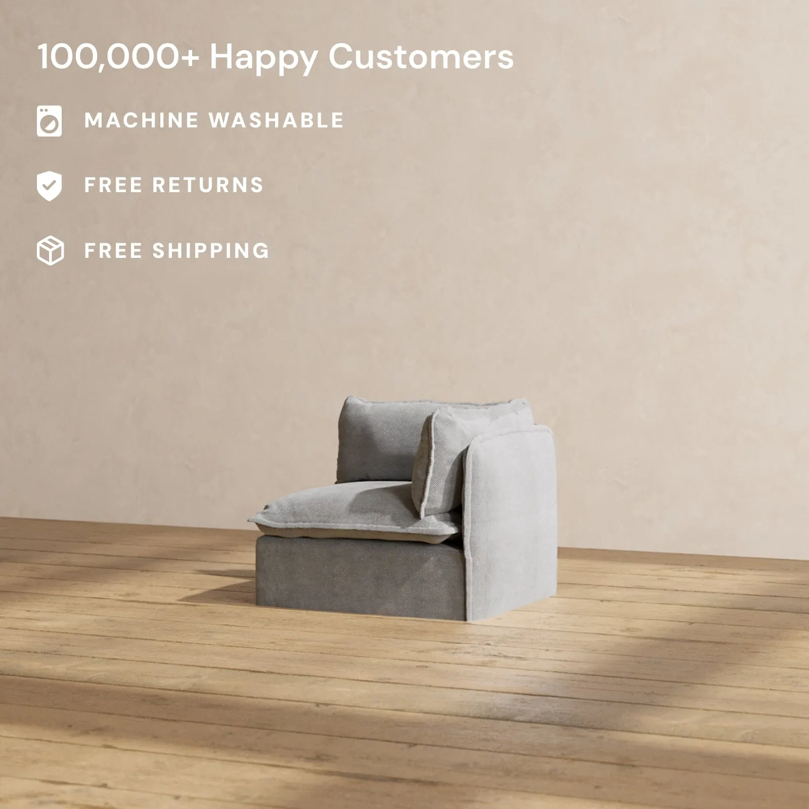 Slipcover Only - Modular Performance End Chair | Plush Weave in Ash