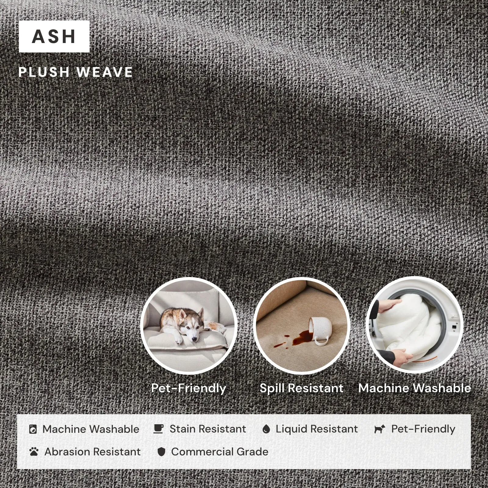Slipcover Only - Modular Performance End Chair | Plush Weave in Ash
