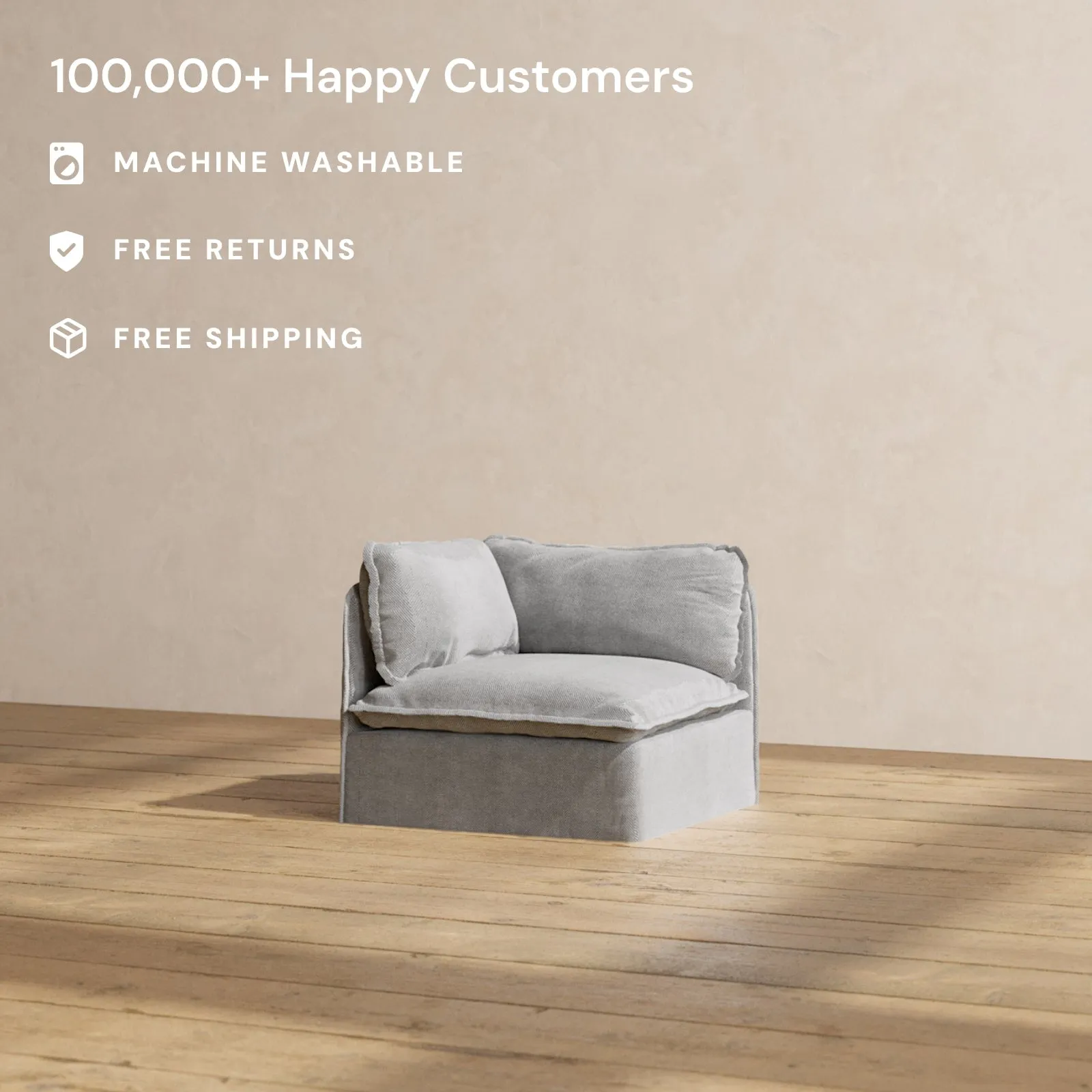 Slipcover Only - Modular Performance End Chair | Plush Weave in Ash