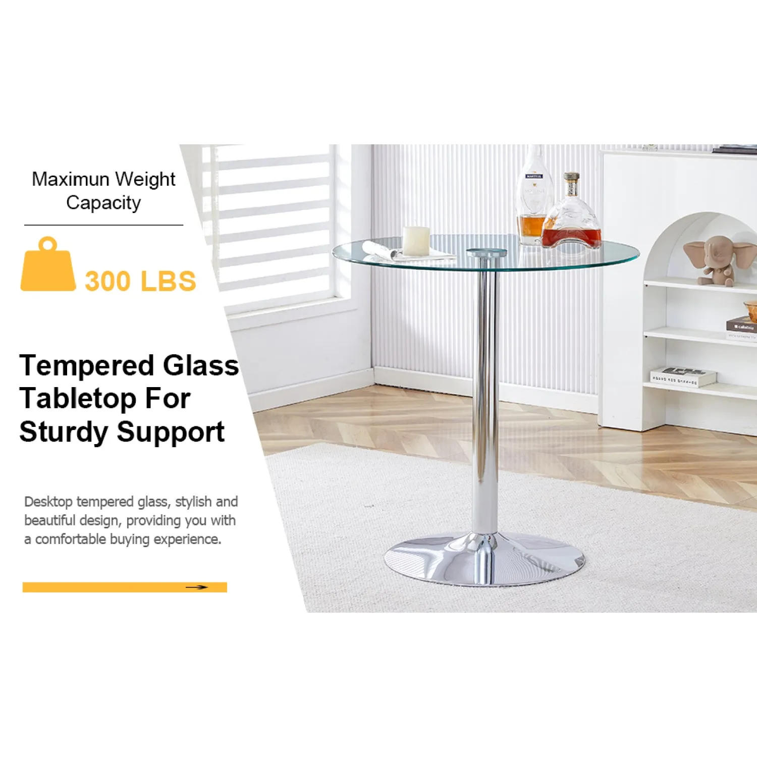 Streamdale 35" Glass Tabletop, Silver Legs - Modern Dining/Conference