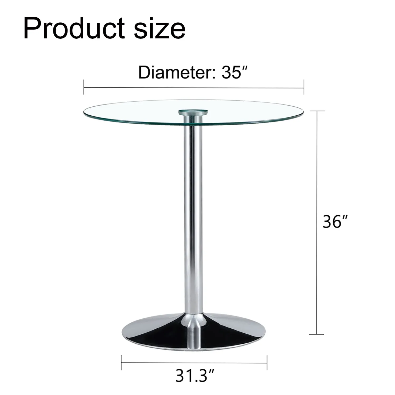 Streamdale 35" Glass Tabletop, Silver Legs - Modern Dining/Conference