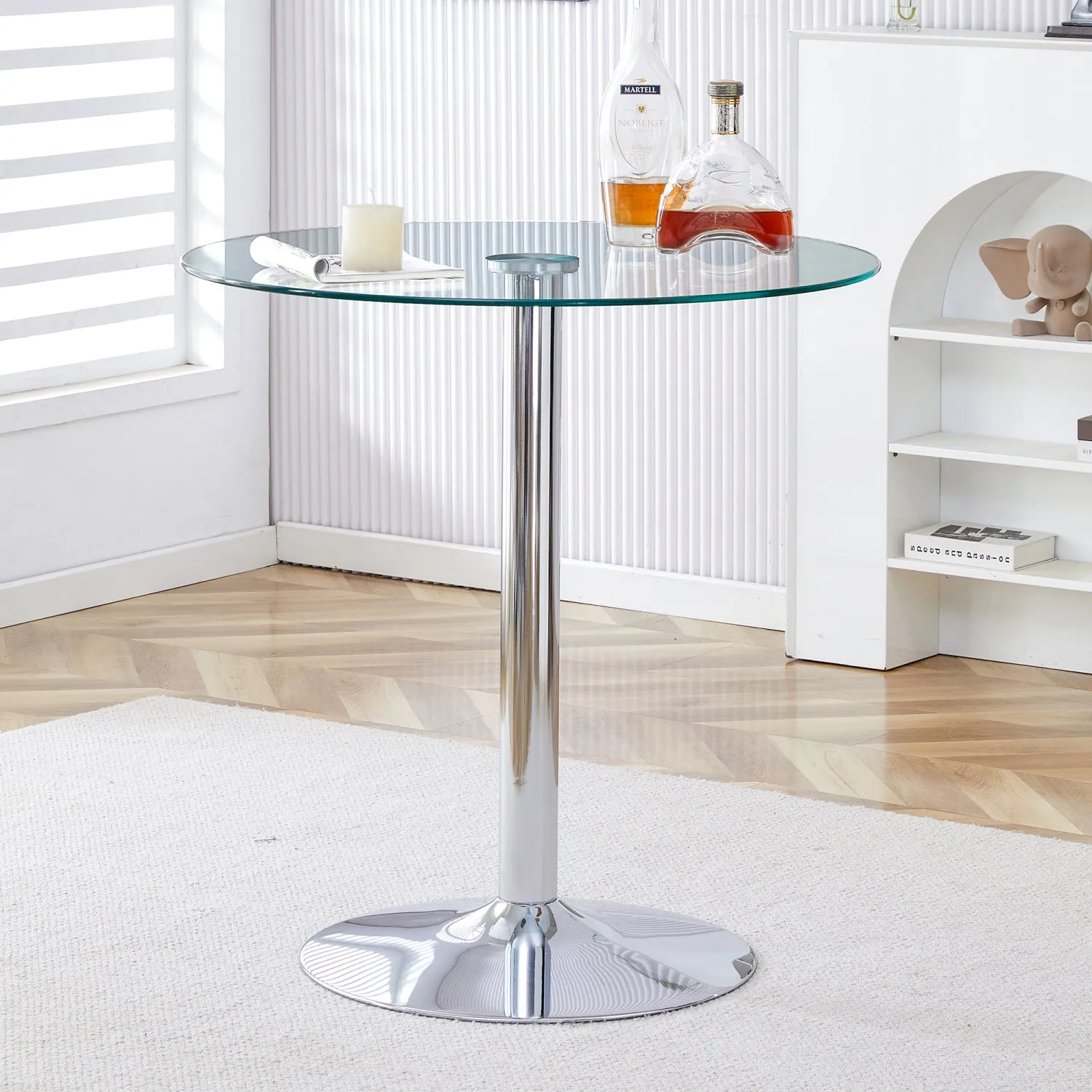 Streamdale 35" Glass Tabletop, Silver Legs - Modern Dining/Conference