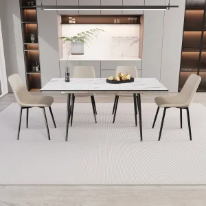 Streamdale 47-63" White Extendable Dining Set: Table & 4 Beige Chairs