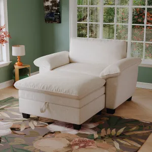 Streamdale 51" Beige Chenille Chaise Lounge with Ottoman & Storage