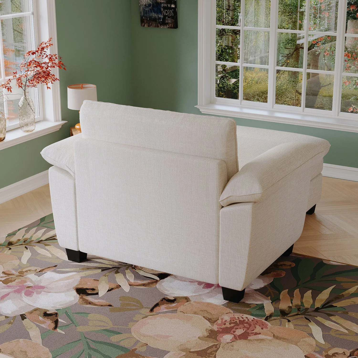 Streamdale 51" Beige Chenille Chaise Lounge with Ottoman & Storage