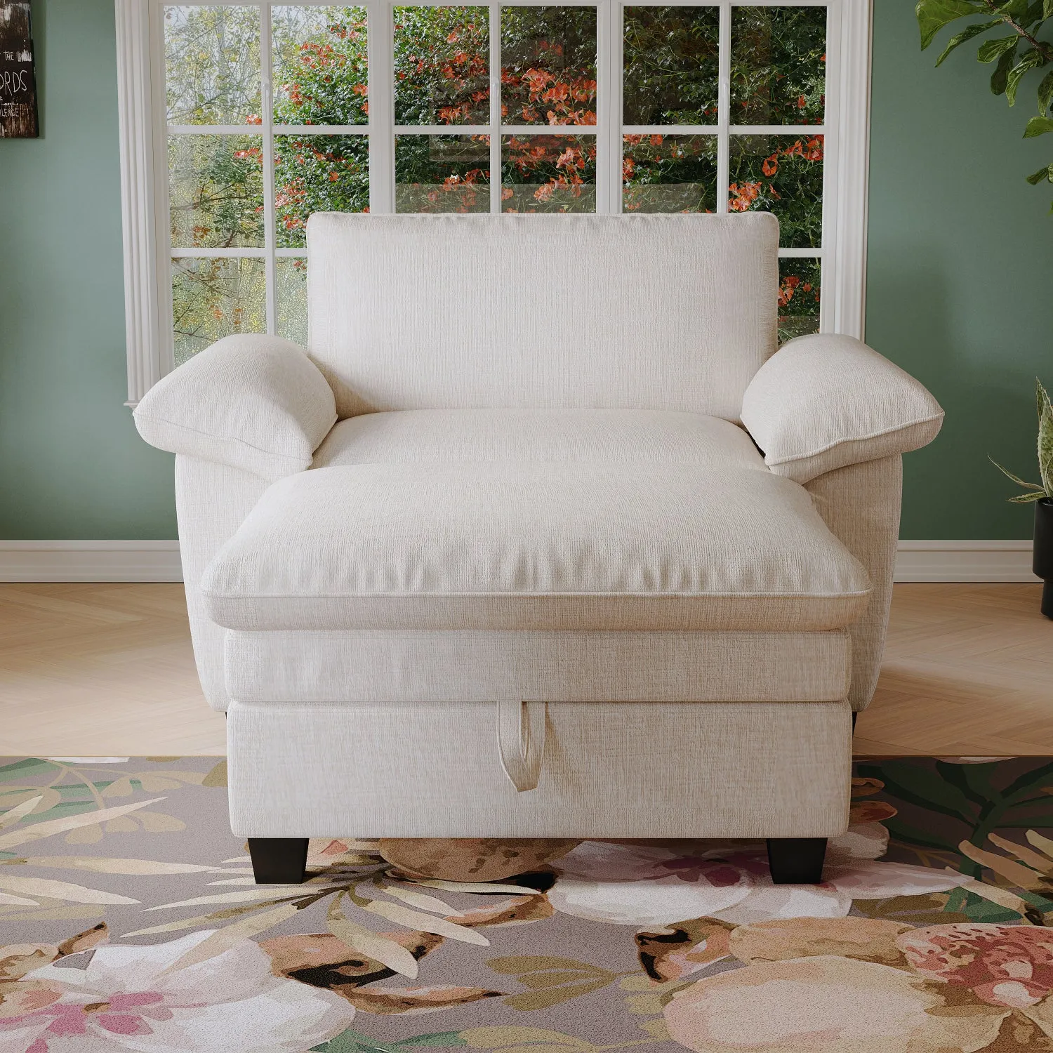 Streamdale 51" Beige Chenille Chaise Lounge with Ottoman & Storage