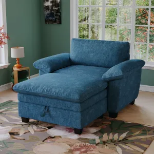 Streamdale 51" Blue Chenille Chaise Lounge with Ottoman & Storage