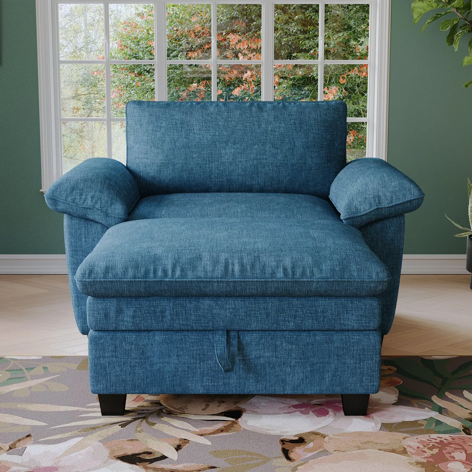 Streamdale 51" Blue Chenille Chaise Lounge with Ottoman & Storage