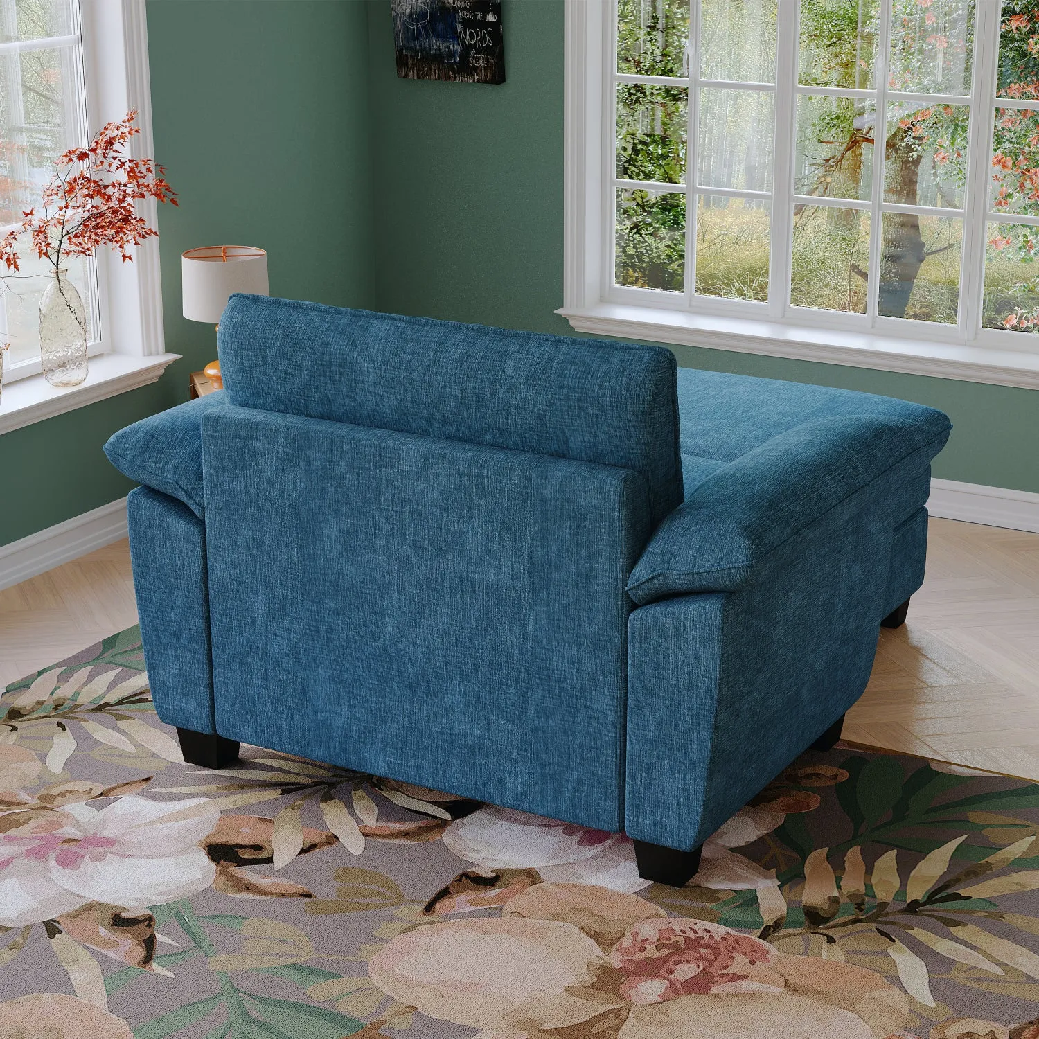 Streamdale 51" Blue Chenille Chaise Lounge with Ottoman & Storage