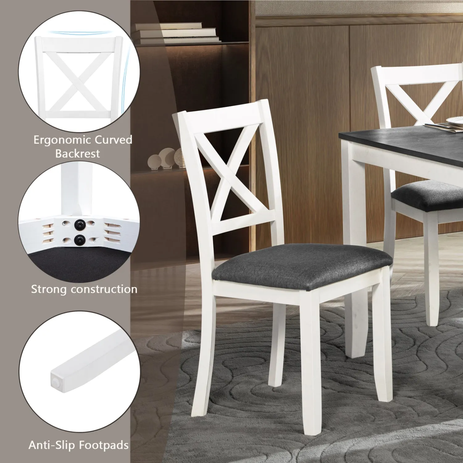 Streamdale 6-Piece Grey & White Dining Set with Bench