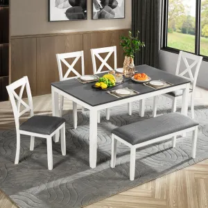 Streamdale 6-Piece Grey & White Dining Set with Bench