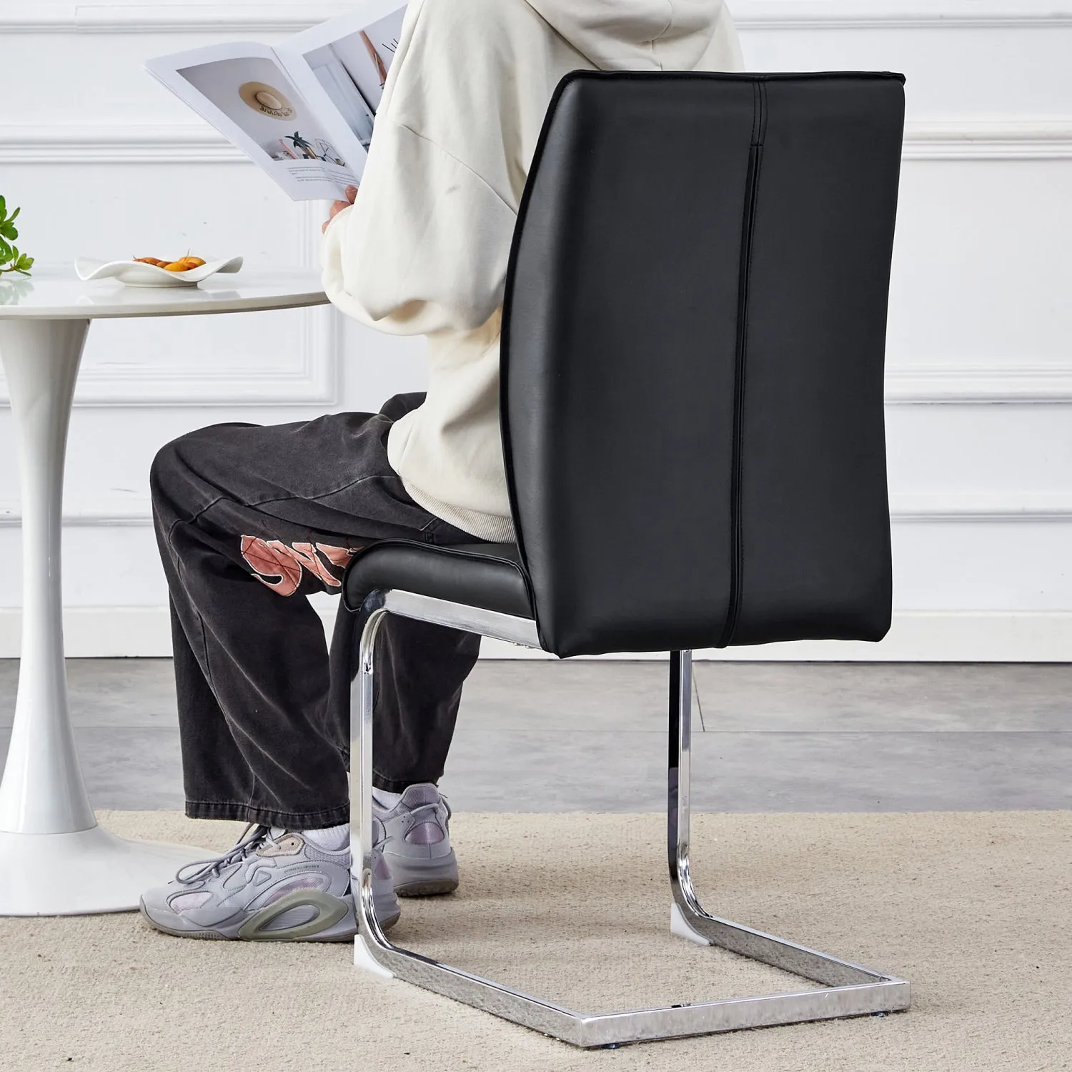 Streamdale Arch Dining Chairs - Black PU, Silver Legs (Set of 6)