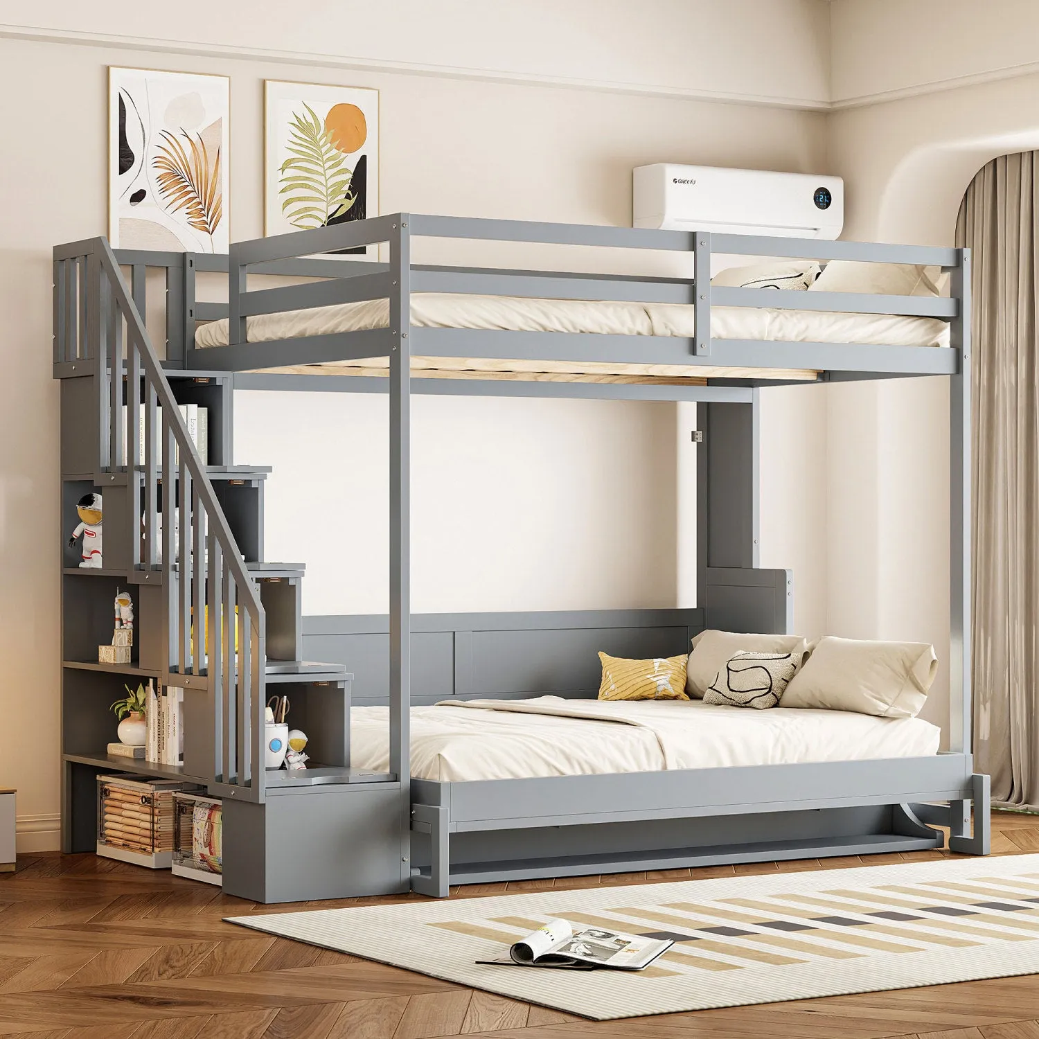 Streamdale Full Over Full Size Murphy Bed with Hydraulic Lift & Desk Design