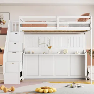 Streamdale Full Over Full Size Murphy Bed with Hydraulic Lift & Desk Design