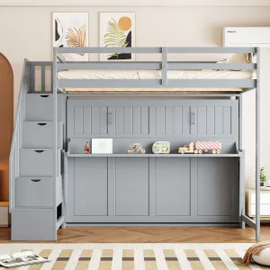 Streamdale Full Over Full Size Murphy Bed with Hydraulic Lift & Desk Design