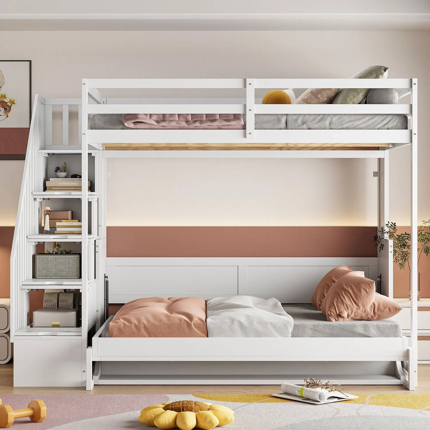 Streamdale Full Over Full Size Murphy Bed with Hydraulic Lift & Desk Design
