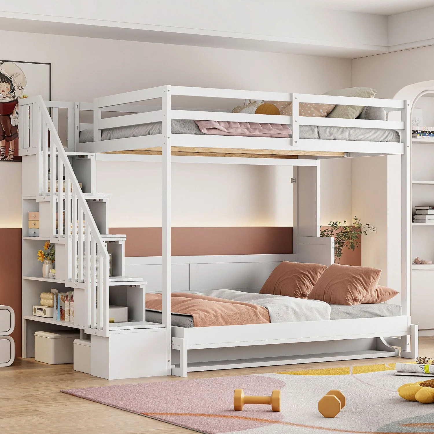 Streamdale Full Over Full Size Murphy Bed with Hydraulic Lift & Desk Design