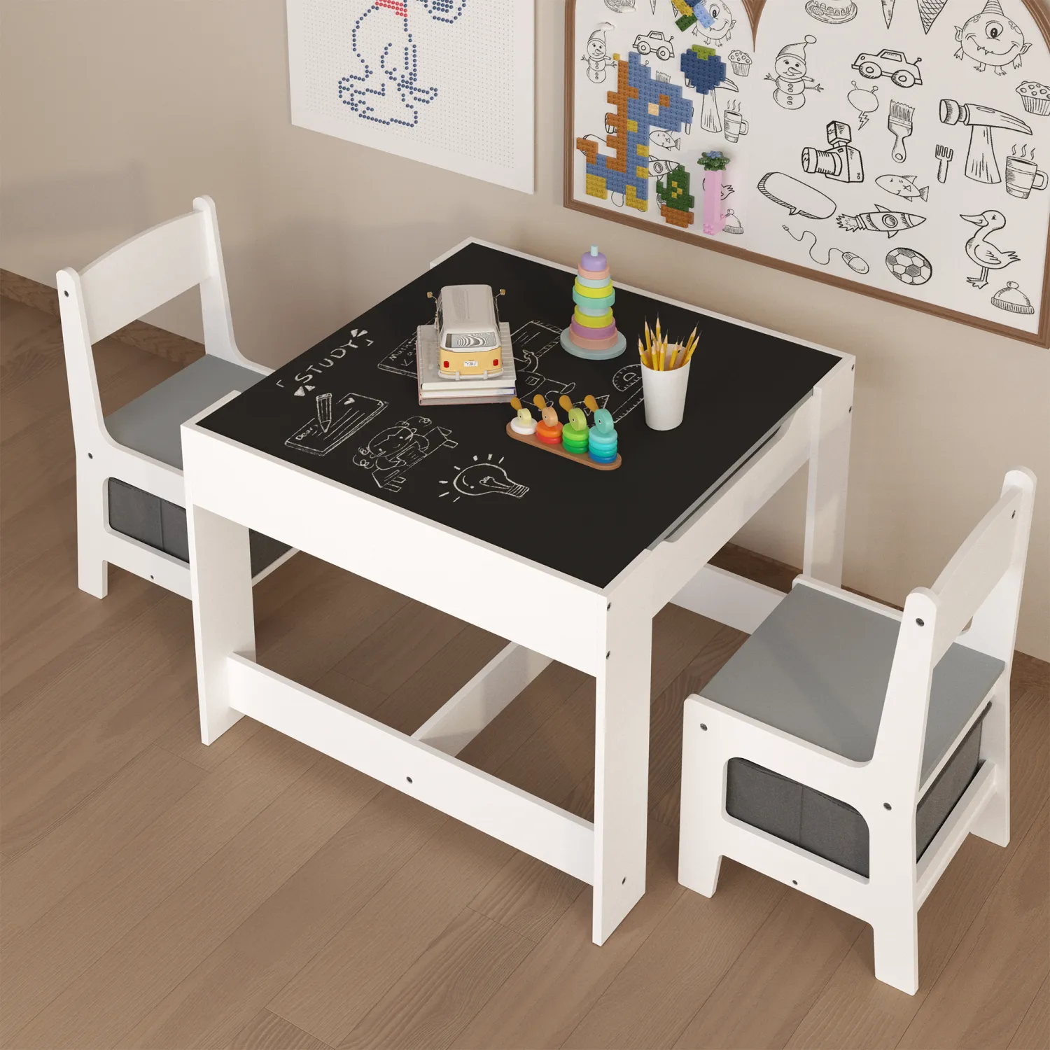 Streamdale Kids 3-in-1 Activity Table & Chair Set with Storage