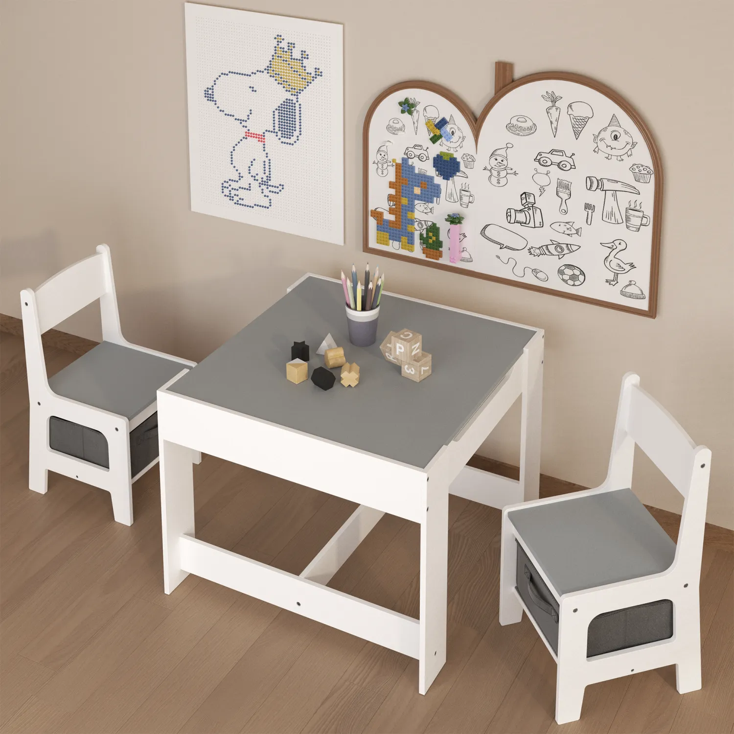Streamdale Kids 3-in-1 Activity Table & Chair Set with Storage