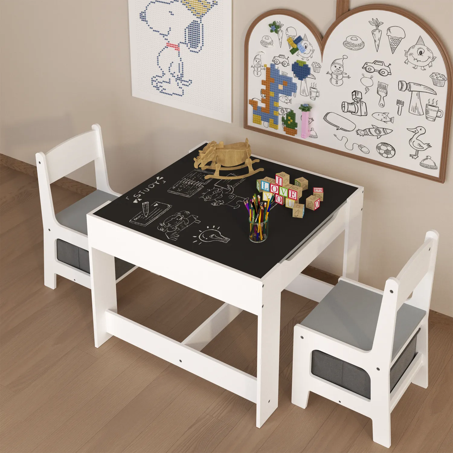 Streamdale Kids 3-in-1 Activity Table & Chair Set with Storage