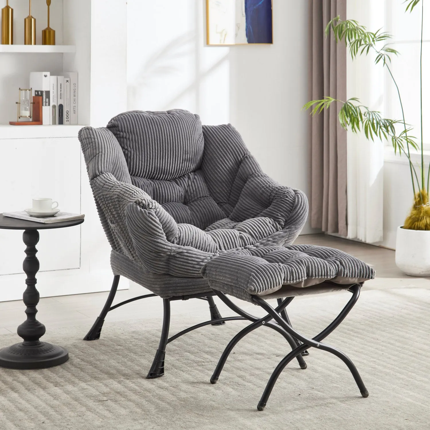 Streamdale Lazy Chair with Ottoman - Grey