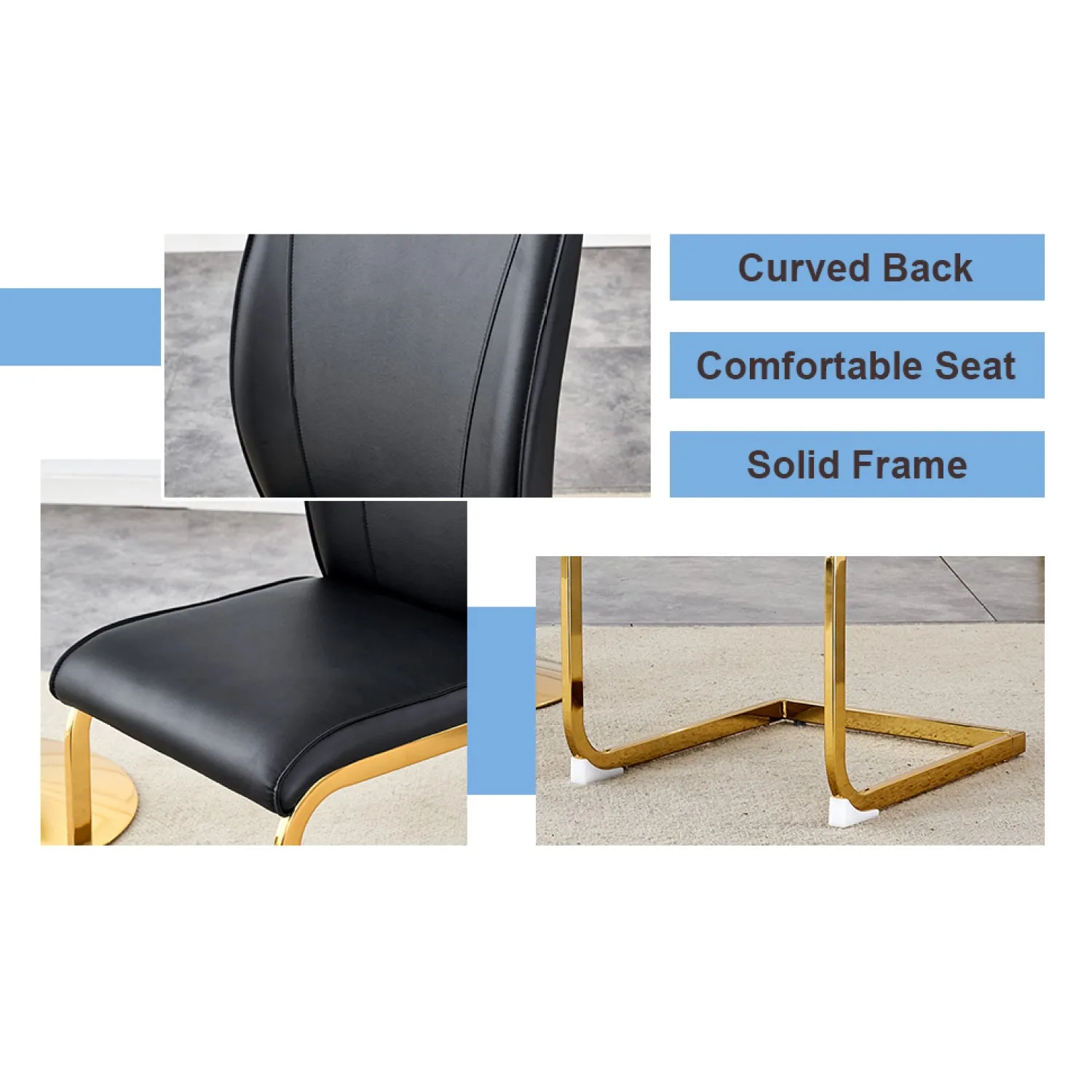 Streamdale Luxury Black PU Dining Chairs - Gold Leg (Set of 6)