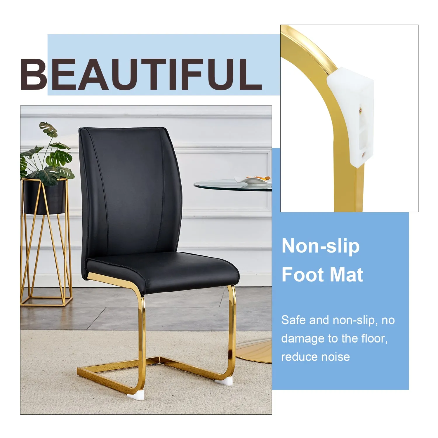 Streamdale Luxury Black PU Dining Chairs - Gold Leg (Set of 6)