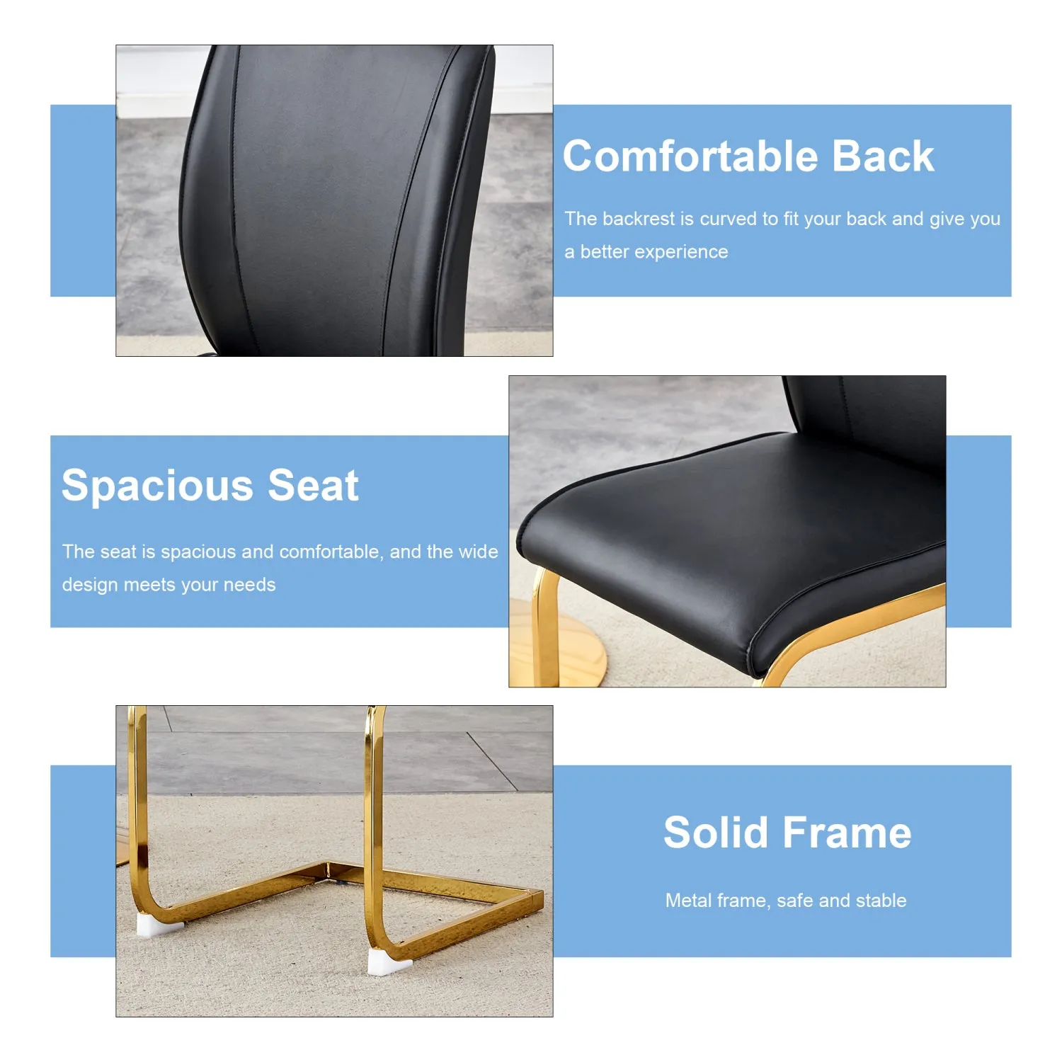 Streamdale Luxury Black PU Dining Chairs - Gold Leg (Set of 6)