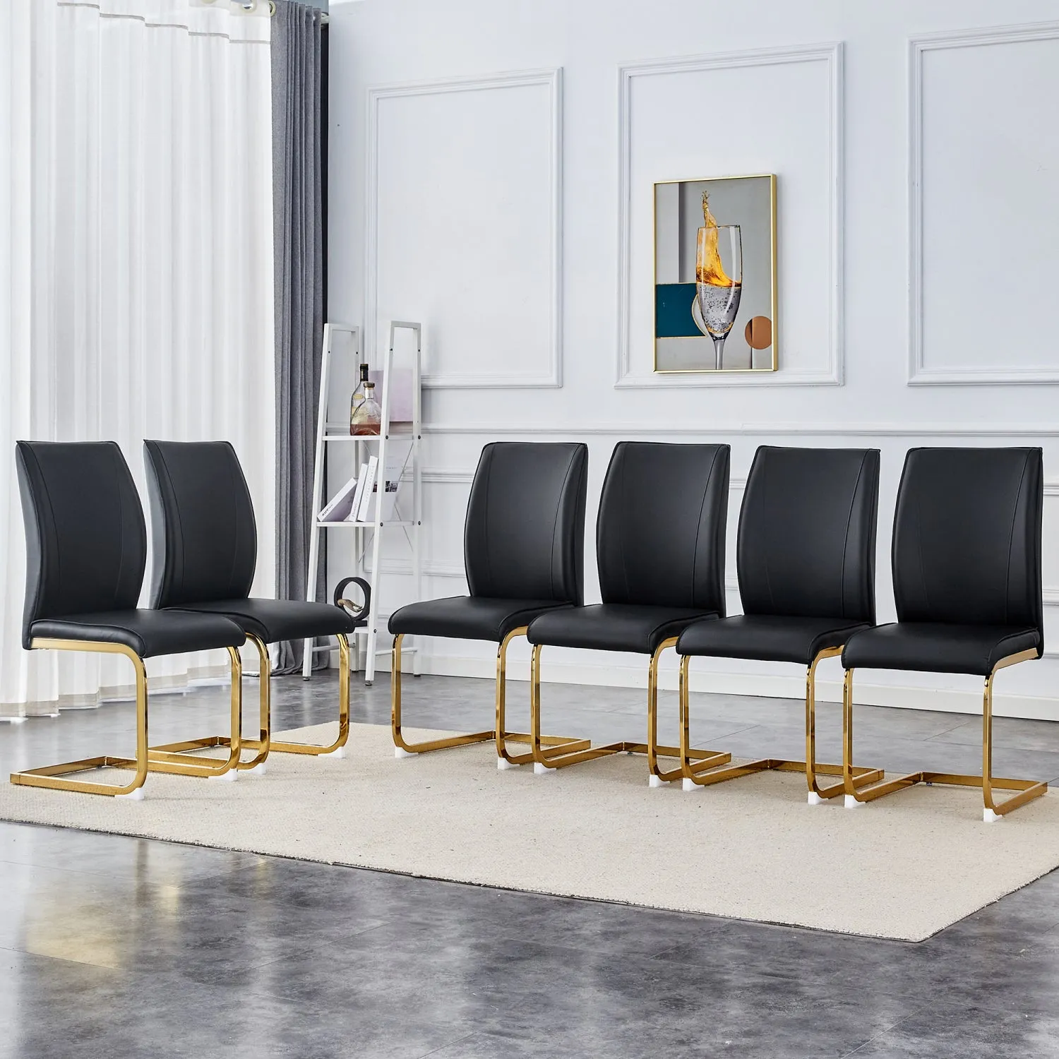 Streamdale Luxury Black PU Dining Chairs - Gold Leg (Set of 6)