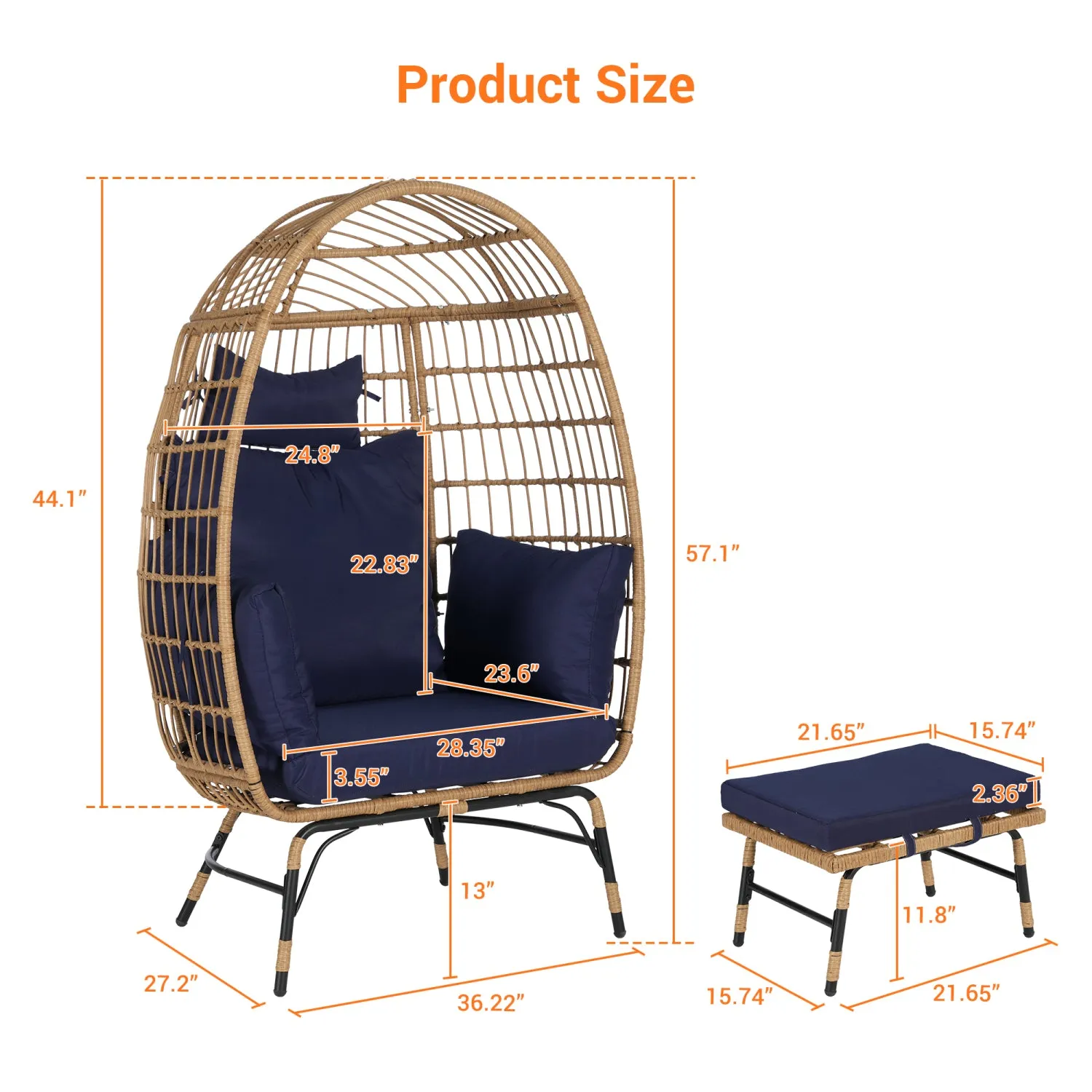 Streamdale Oversized Wicker Egg Chair with Ottoman
