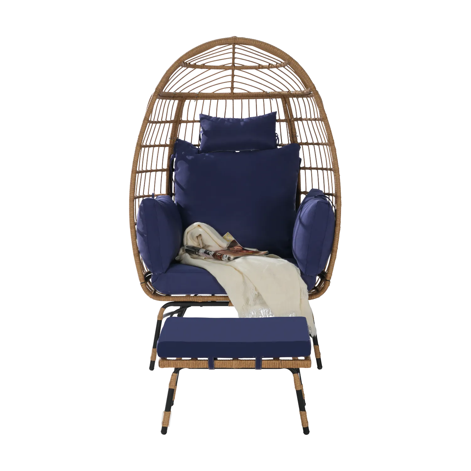 Streamdale Oversized Wicker Egg Chair with Ottoman