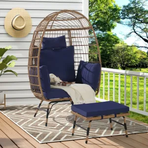 Streamdale Oversized Wicker Egg Chair with Ottoman